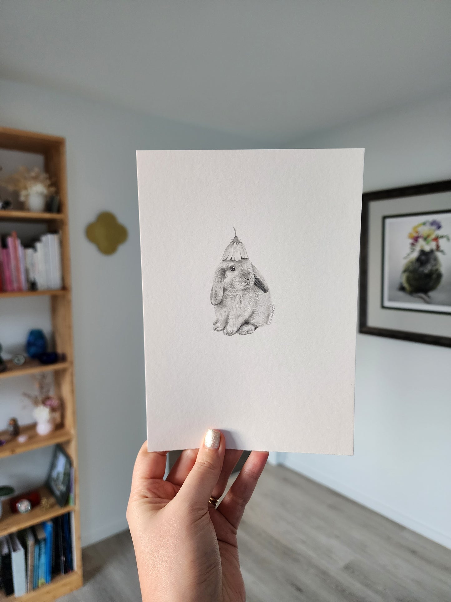 Mini one-off original 'Bunny 1 with Flower Hat'