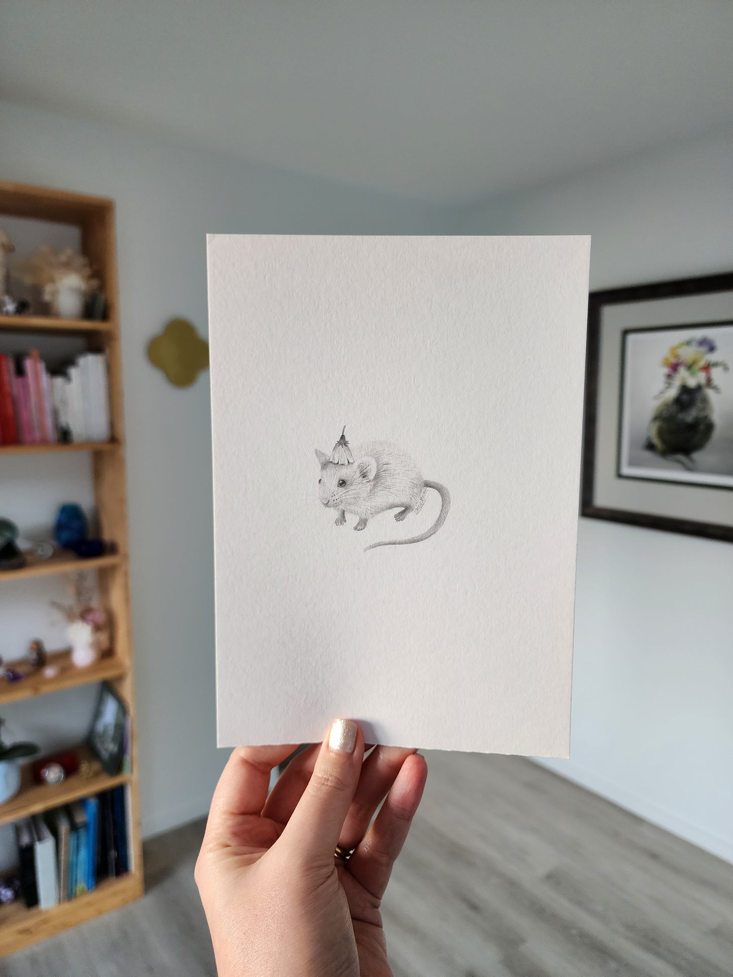 Mini one-off original 'Mouse with Flower Hat'