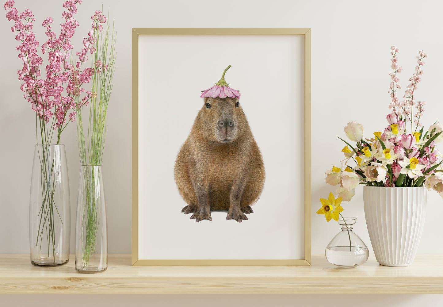 Capybara with Flower Hat Print
