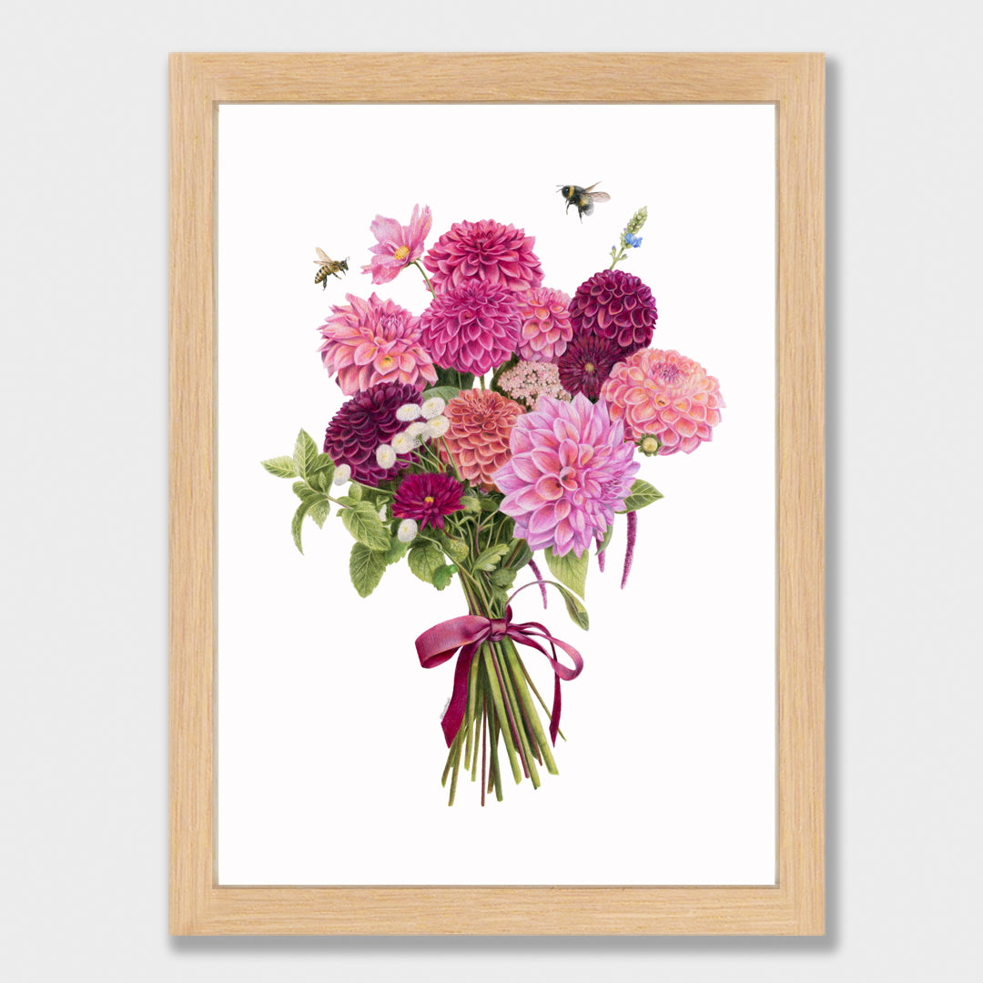 SALE - Framed 'Dahlia Bouquet' print, A4
