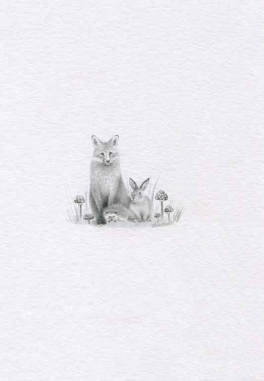 Mini one-off original 'Fox, Hedgehog and Rabbit'