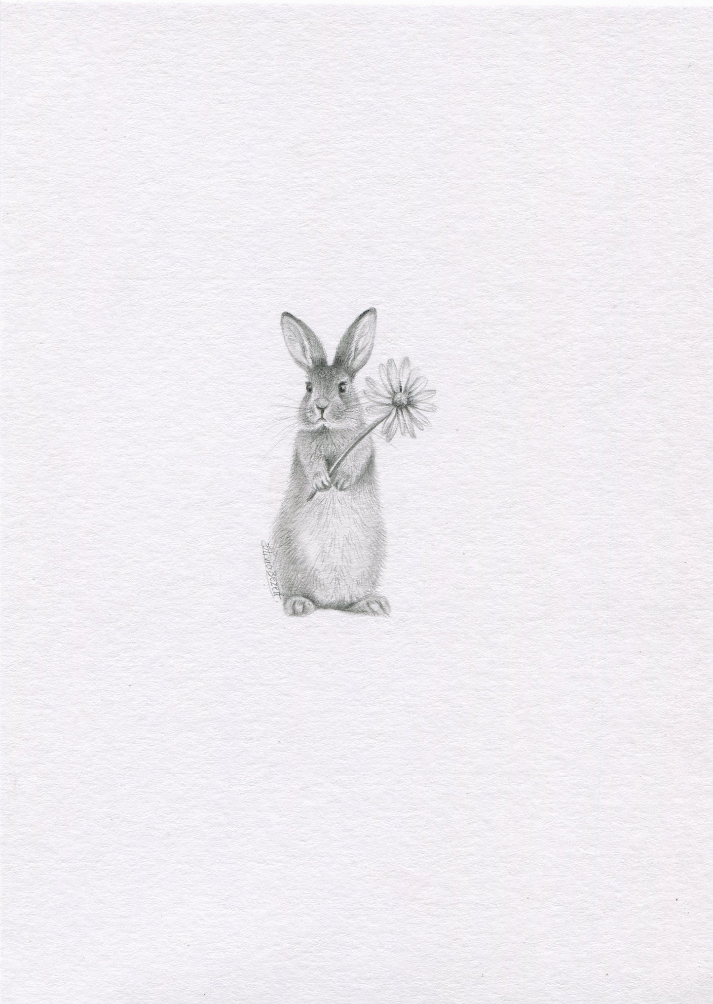 Mini one-off original 'Rabbit with Flower'