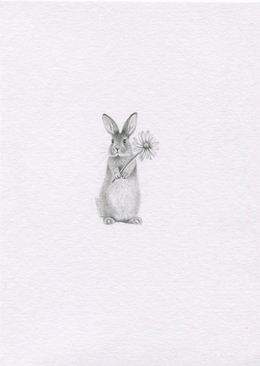 Mini one-off original 'Rabbit with Flower'