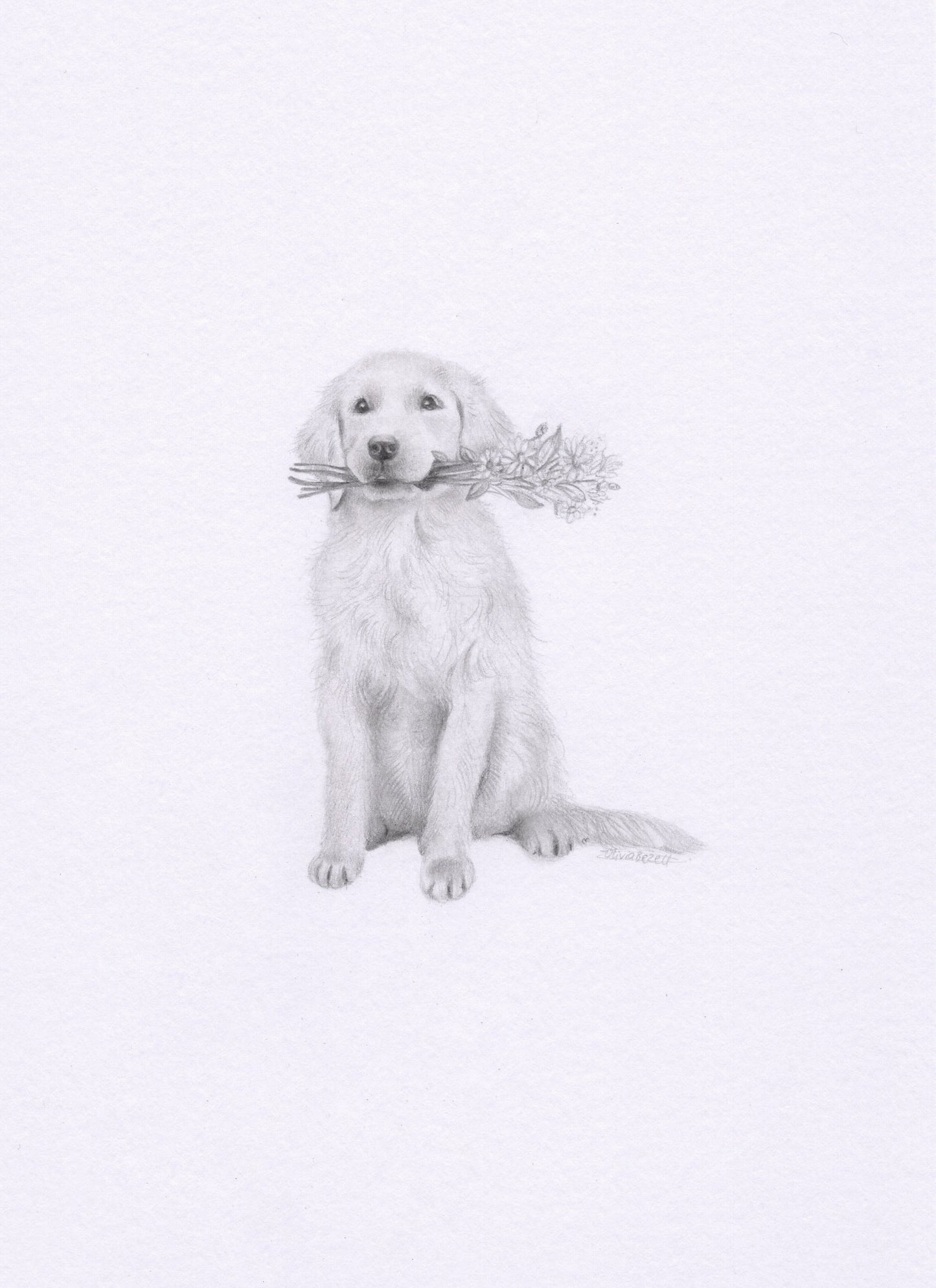 Mini one-off original 'Dog with Bouquet'