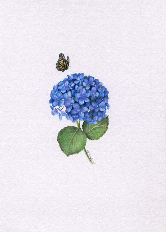 Mini one-off original 'Hydrangea and Butterfly'
