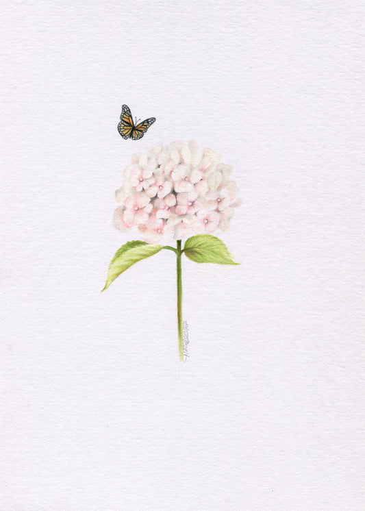 Mini one-off original 'Hydrangea and Butterfly 3'