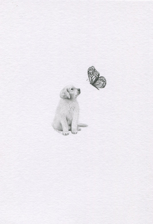 Mini one-off original 'Puppy and Butterfly 2'
