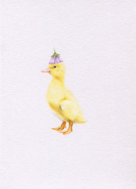 Mini one-off original 'Duckling with Flower Hat 2'