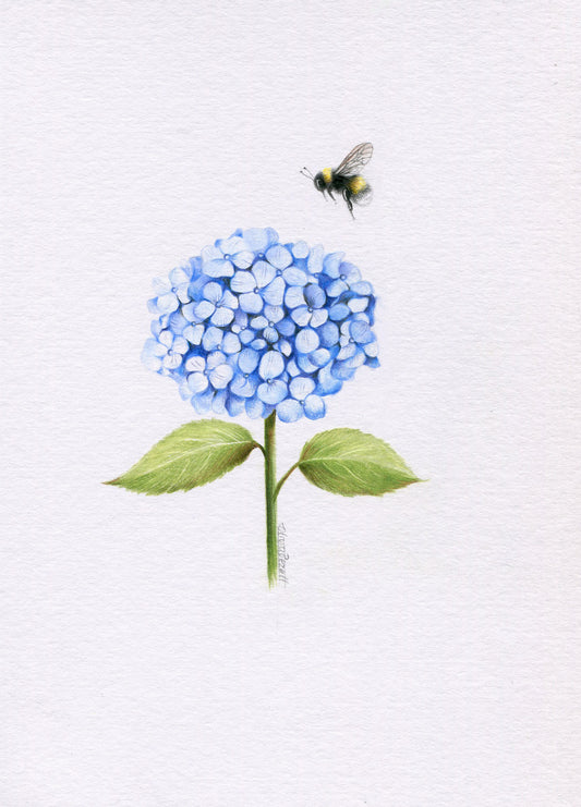 Mini one-off original 'Hydrangea and Bee 3'
