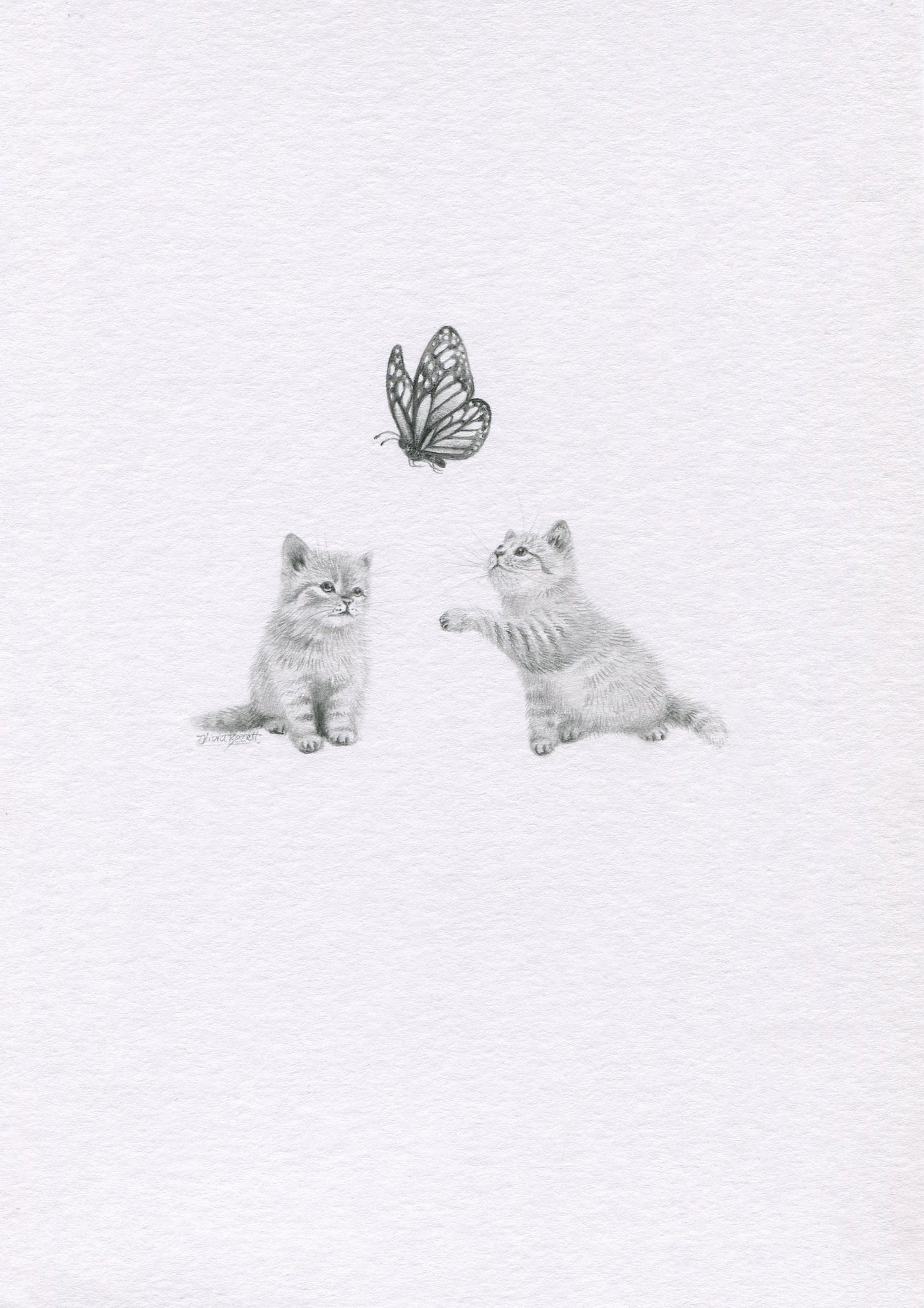Mini one-off original 'Kittens and Butterfly 2'