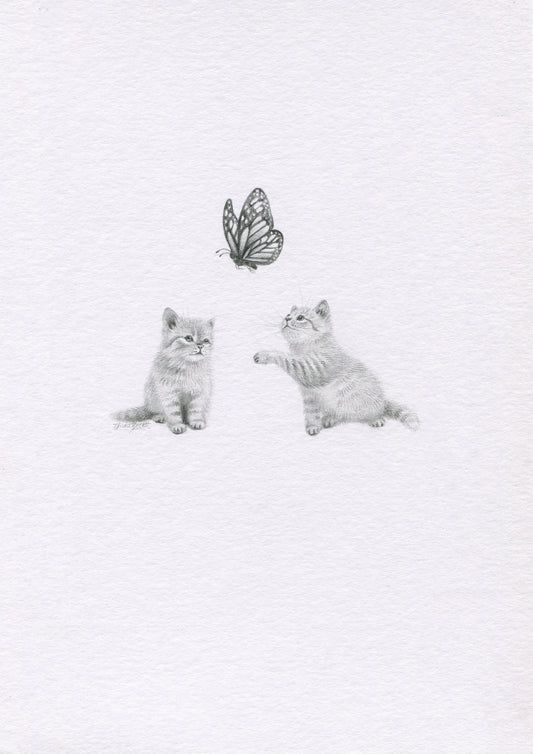 Mini one-off original 'Kittens and Butterfly 2'