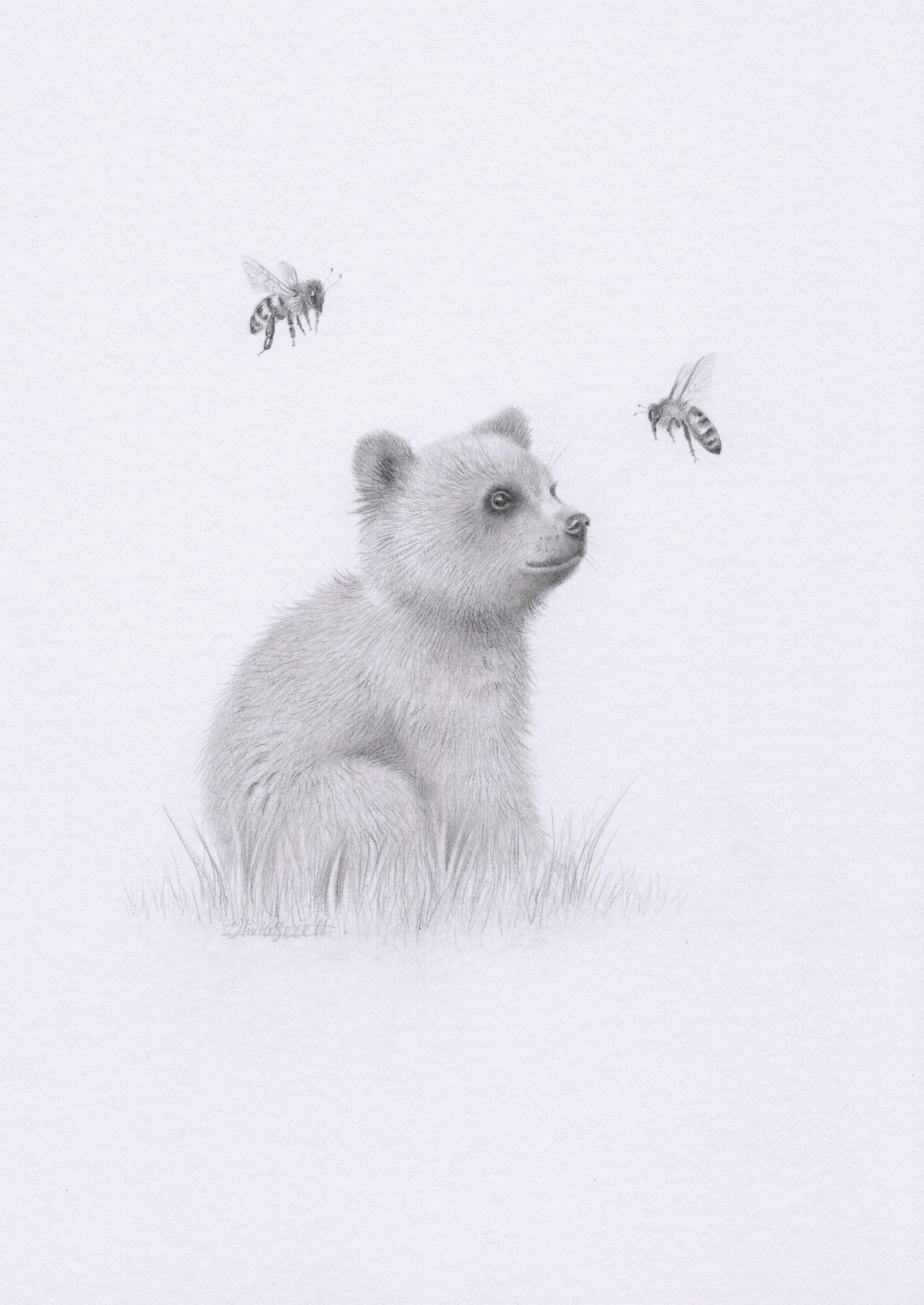 Mini one-off original 'Baby Bear and Bees'