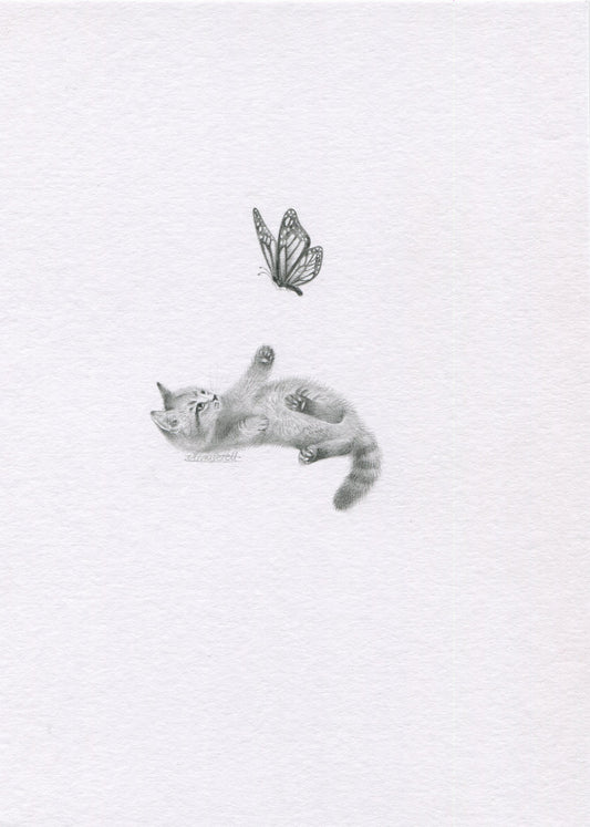 Mini one-off original 'Kitten with Butterfly 3'