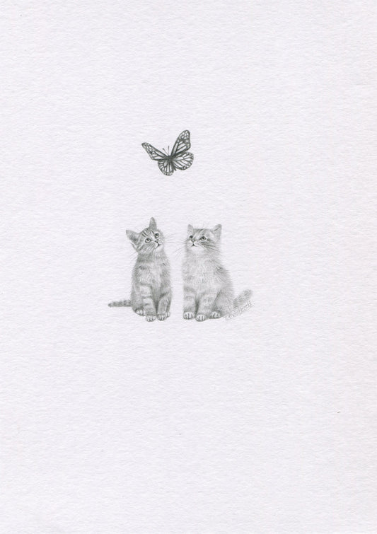 Mini one-off original 'Kittens and Butterfly'