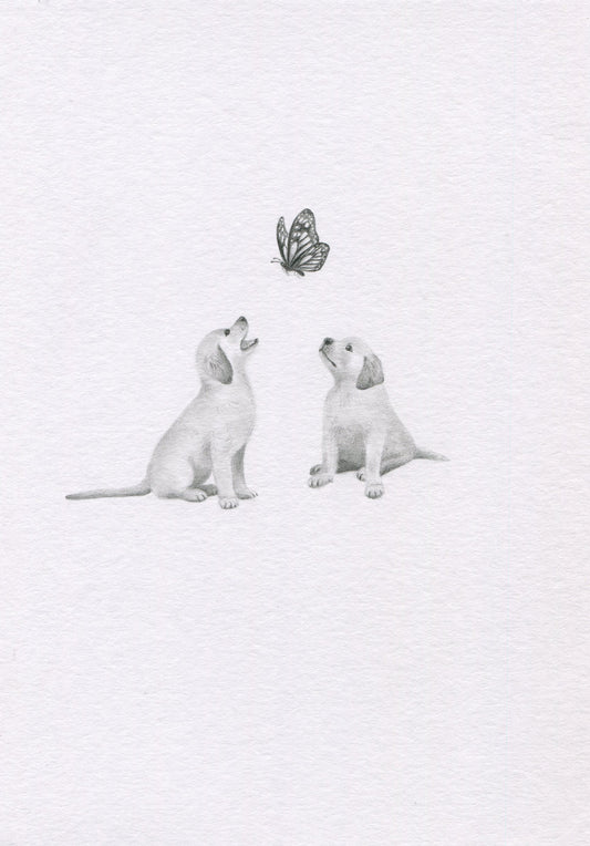 Mini one-off original 'Puppies and Butterfly'