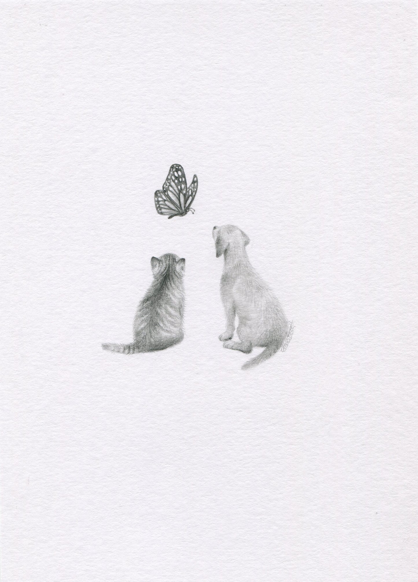 Mini one-off original 'Kitten, Puppy and Butterfly'