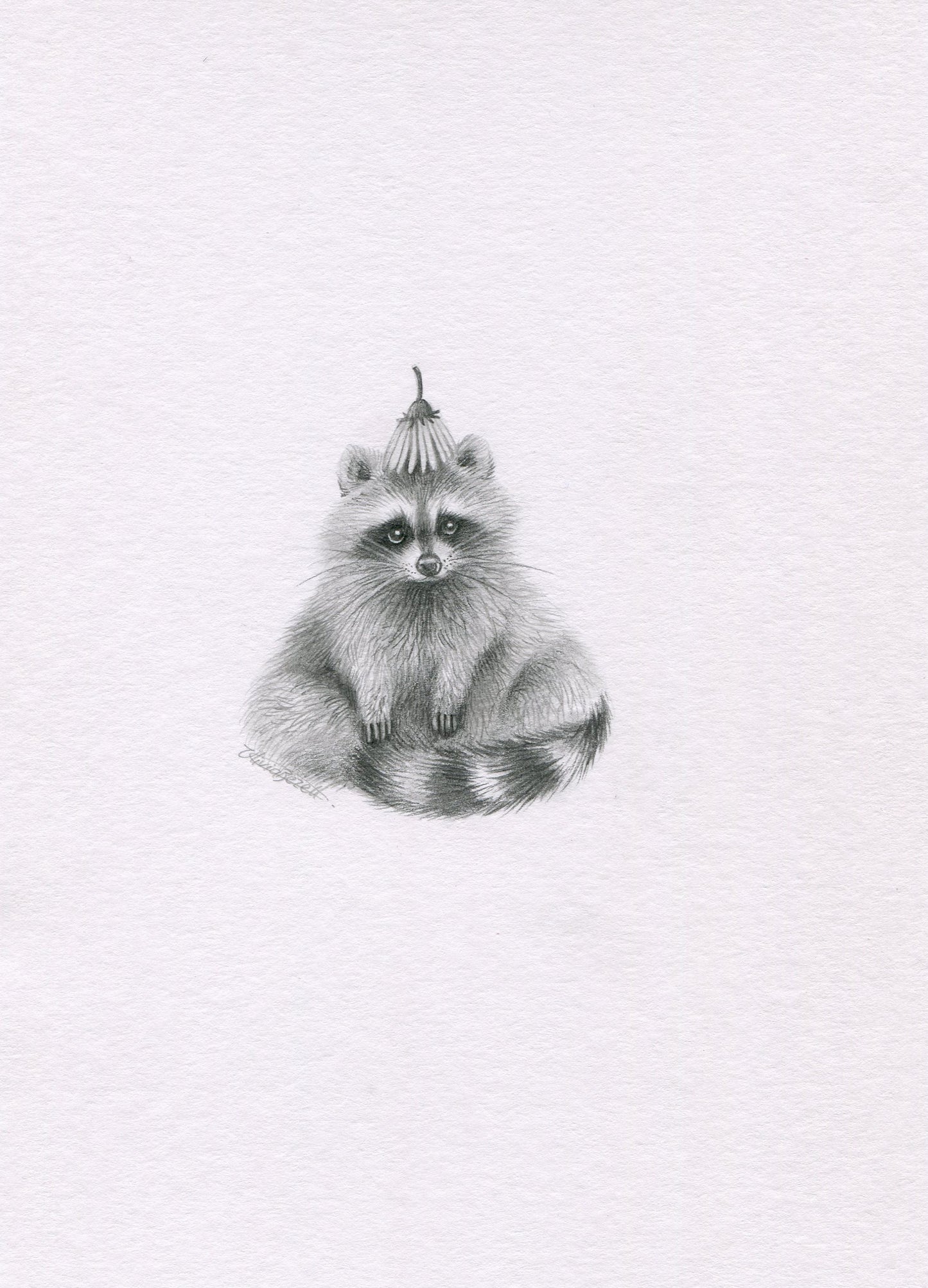 Mini one-off original 'Raccoon with Flower Hat'