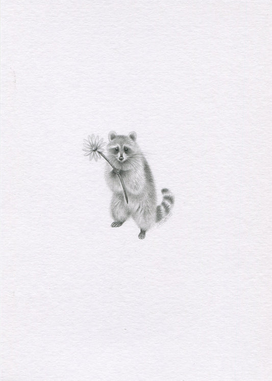Mini one-off original 'Raccoon with Flower'