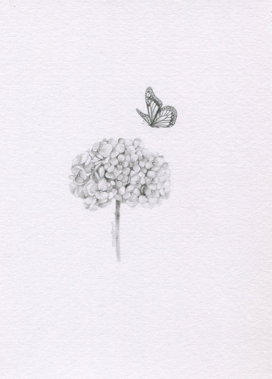 Mini one-off original 'Hydrangea and Butterfly'