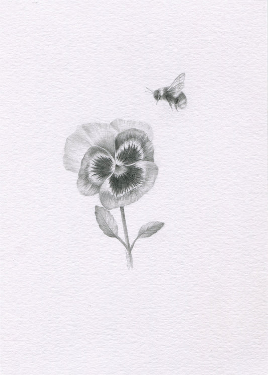 Mini one-off original 'Pansy and Bee'