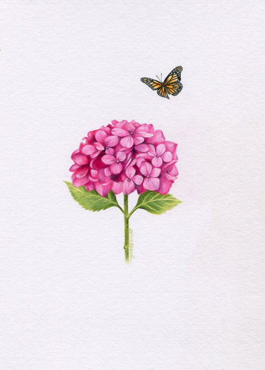 Mini one-off original 'Hydrangea and Butterfly 2'