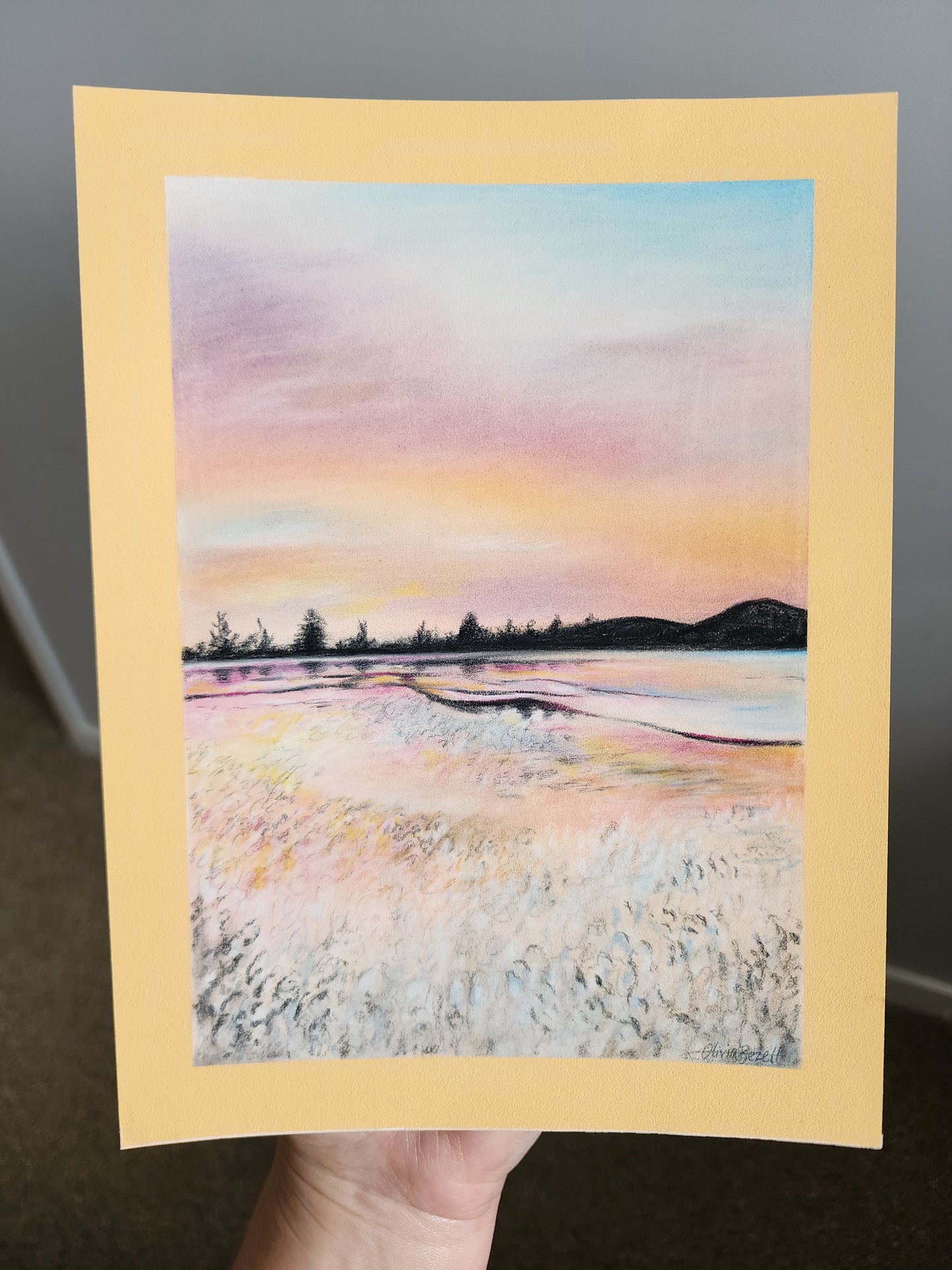 'Beach at Sunset' pastel original