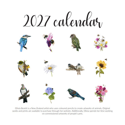 PRE-ORDER - 2027 Birds, Bees and Blooms Calendar - LARGE SIZE