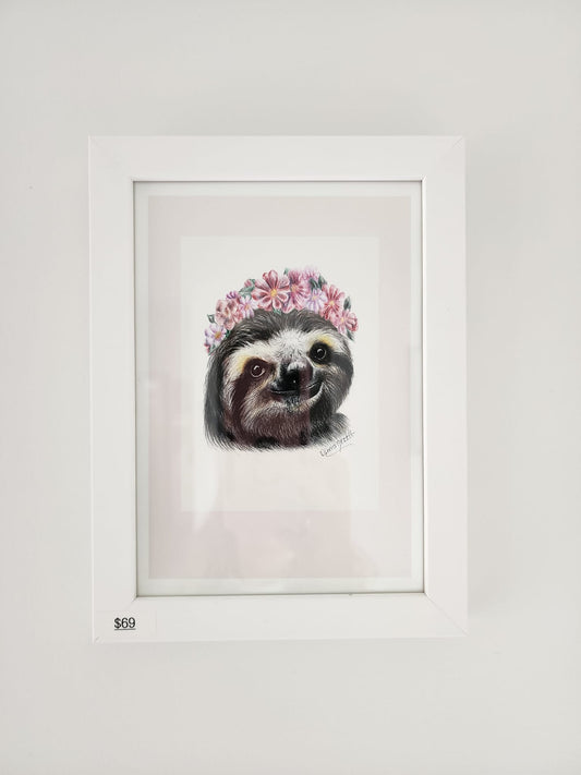 SALE - Framed 'Sloth' print, A5