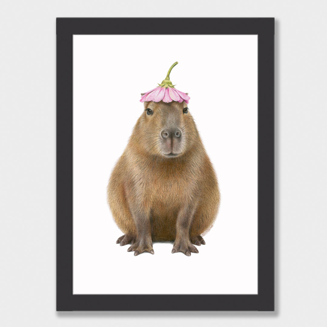Capybara with Flower Hat Print