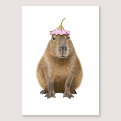 Capybara with Flower Hat Print