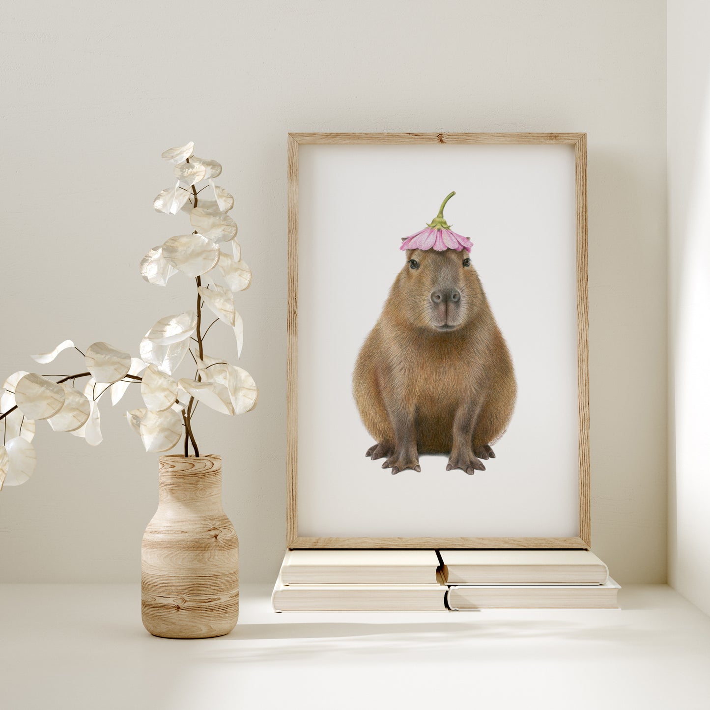 Capybara with Flower Hat Print