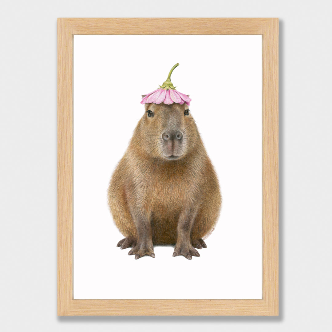 Capybara with Flower Hat Print