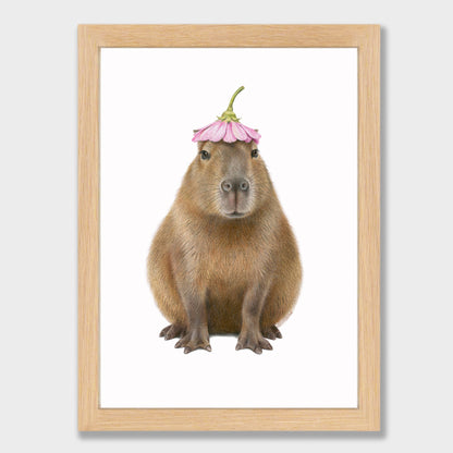 Capybara with Flower Hat Print
