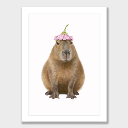 Capybara with Flower Hat Print