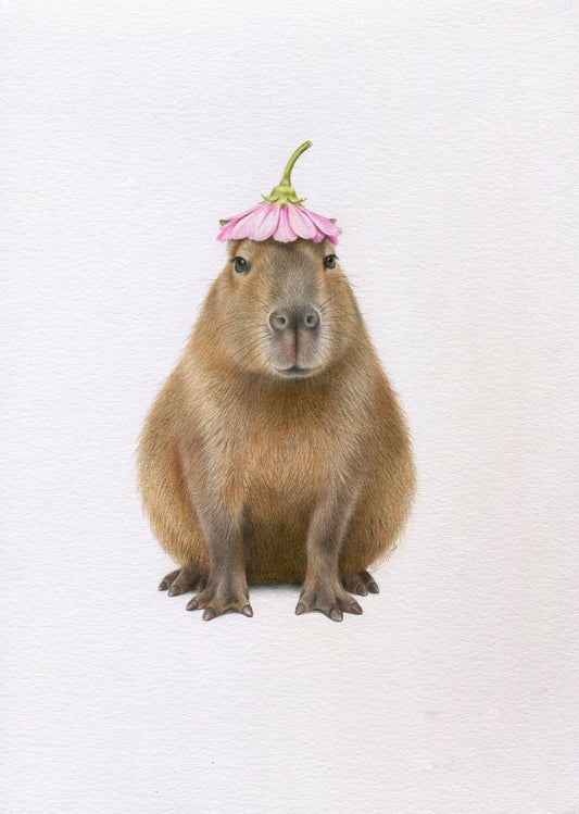 Original 'Capybara with Flower Hat'