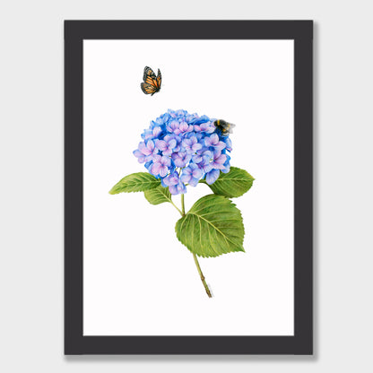 Hydrangea, Bee and Butterfly Print