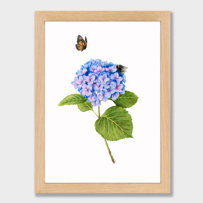 Hydrangea, Bee and Butterfly Print