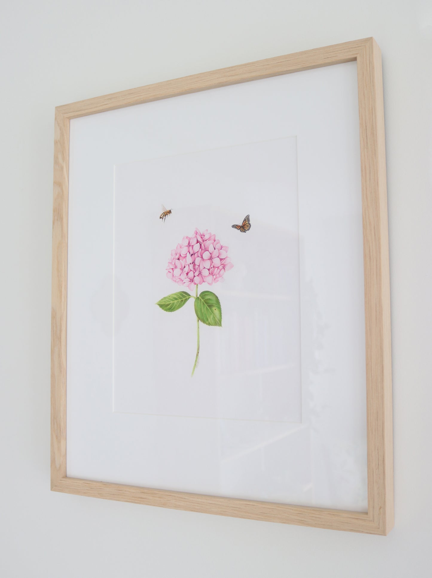 Original 'Pink Hydrangea, Bee and Butterfly'
