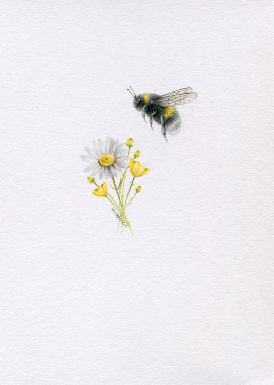 Mini one-off original 'Wildflowers and Bee 2'