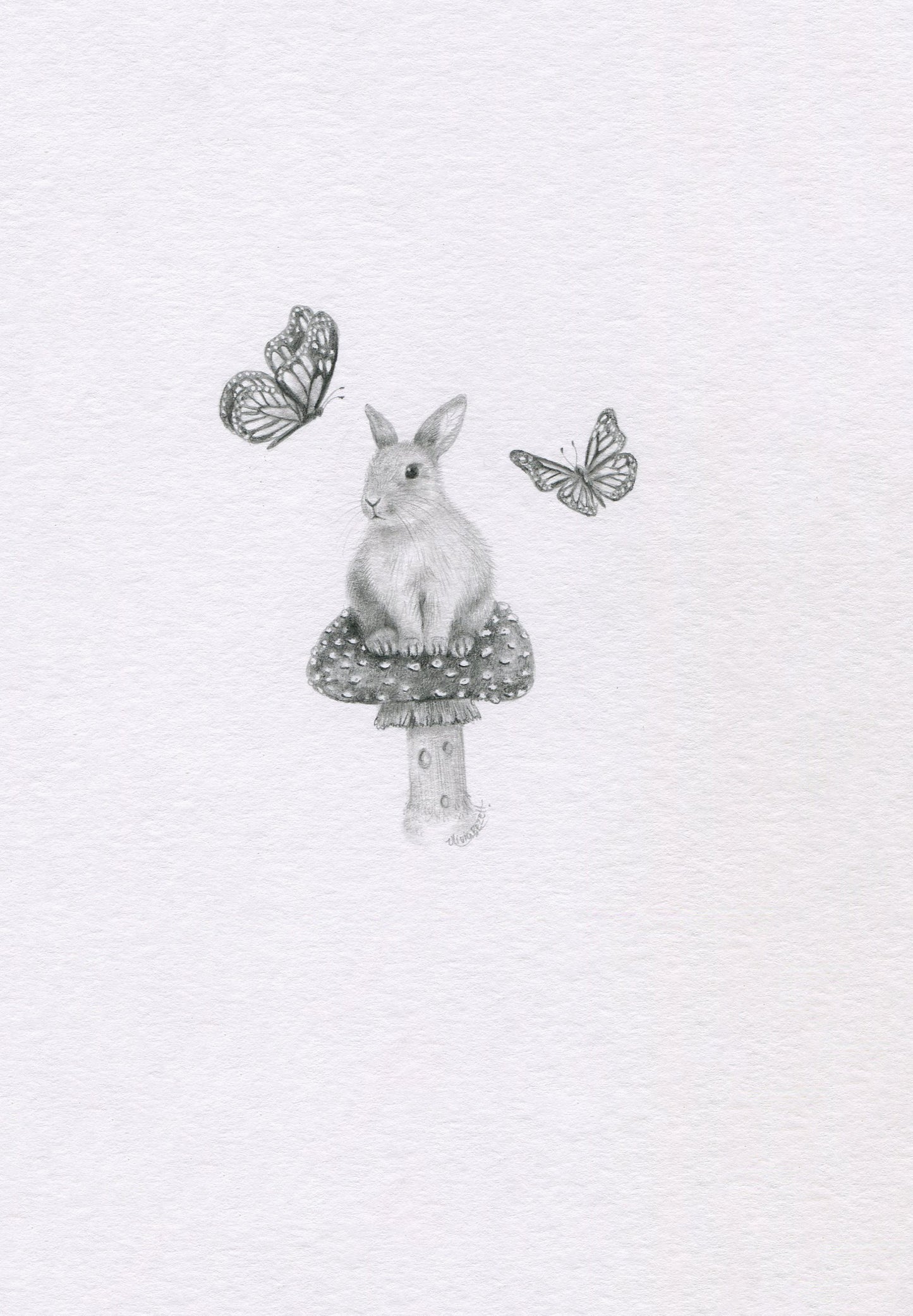 Mini one-off original 'Bunny on Mushroom with Butterflies'