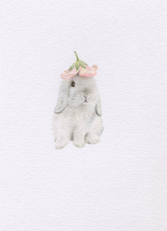 Mini one-off original 'Rabbit with Pink Flower Hat'
