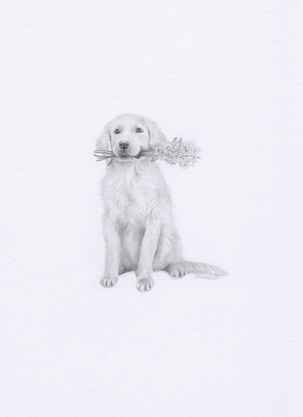 Mini one-off original 'Dog with Bouquet'