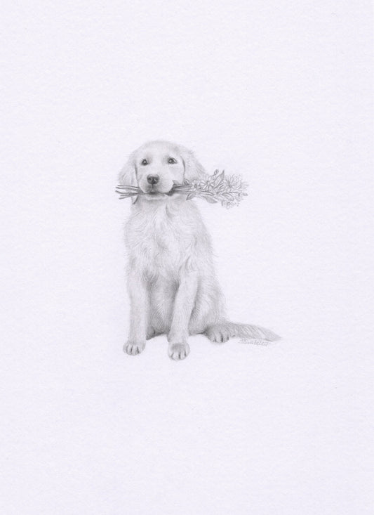 Mini one-off original 'Dog with Bouquet'