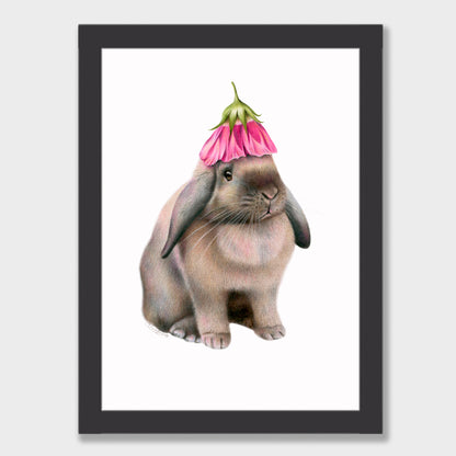 Rabbit with Flower Hat Print