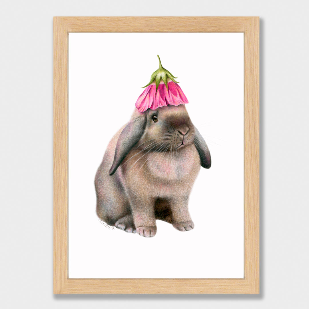 Rabbit with Flower Hat Print