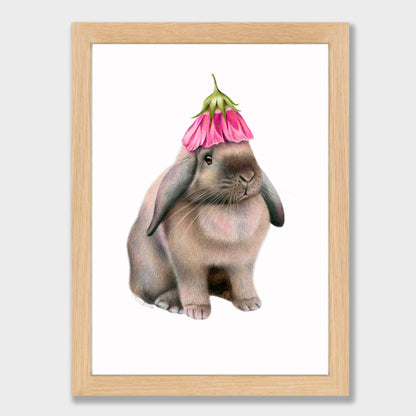 Rabbit with Flower Hat Print