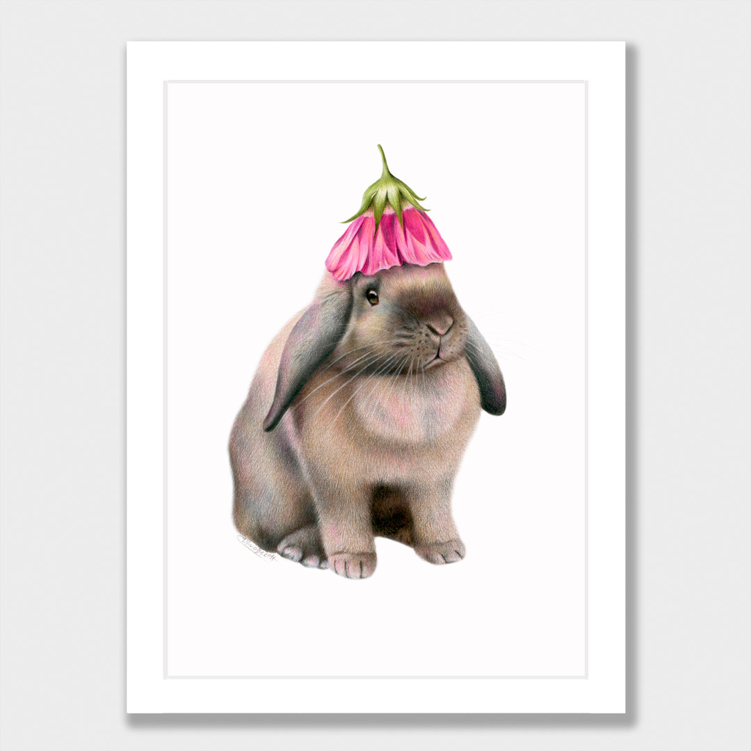 Rabbit with Flower Hat Print