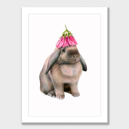 Rabbit with Flower Hat Print