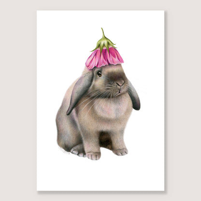 Rabbit with Flower Hat Print