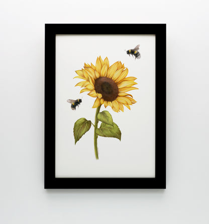 Sunflower and Bees Print